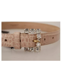 Beige Leather Crystal Buckle Women Belt