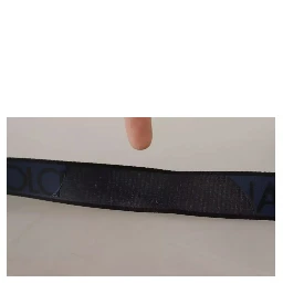 Blue Black Logo Print Silver Buckle Belt