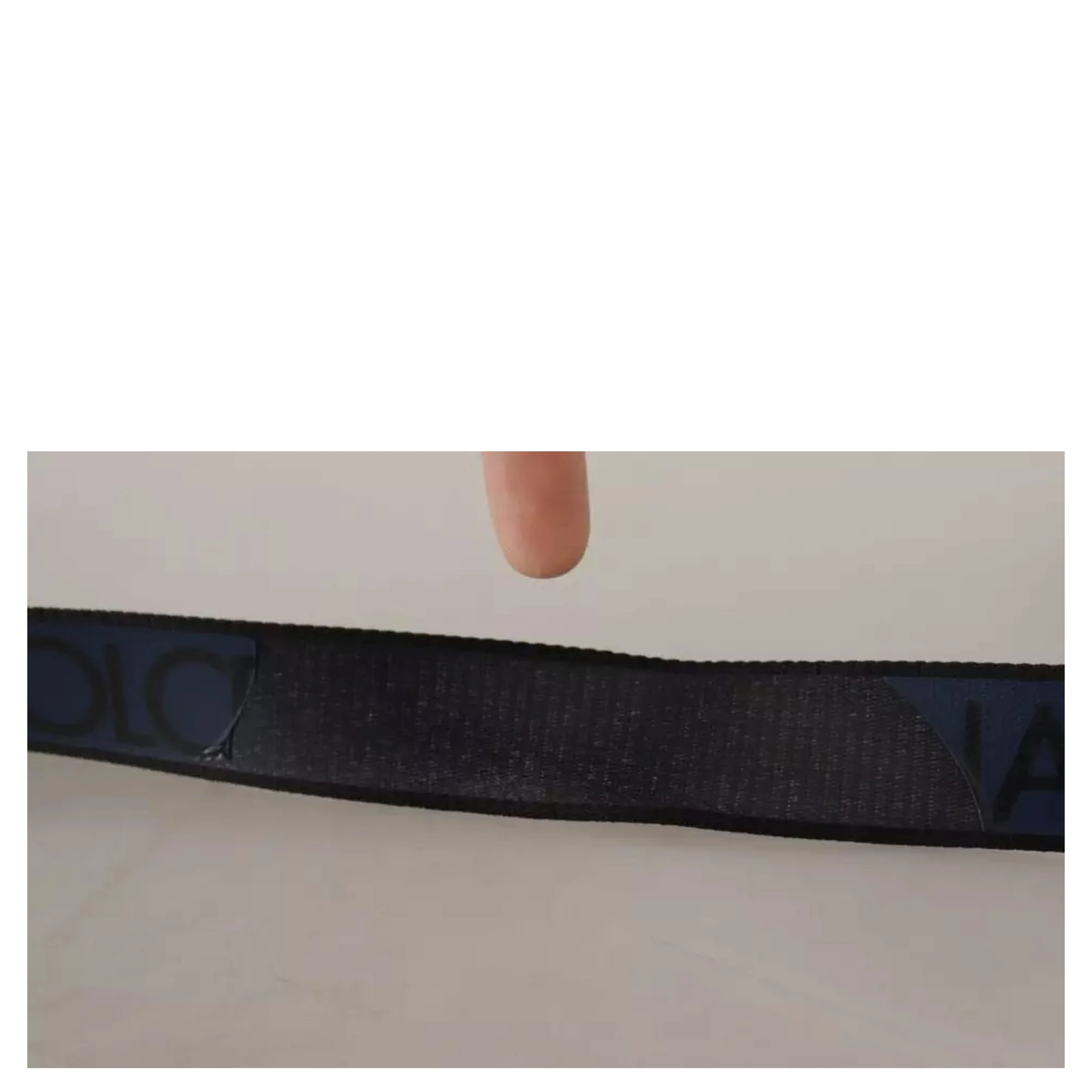 Blue Black Logo Print Silver Buckle Belt