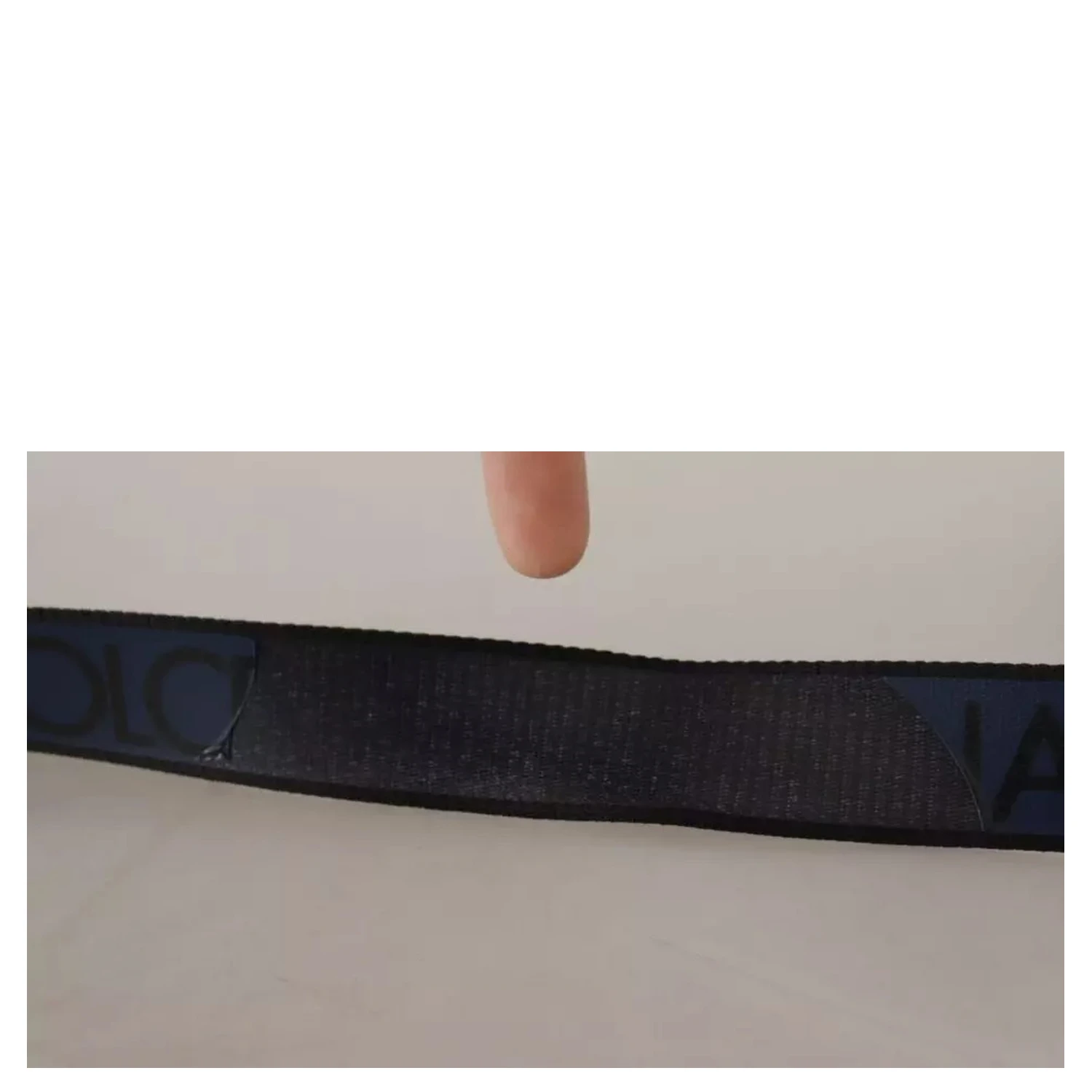 Blue Black Logo Print Silver Buckle Belt