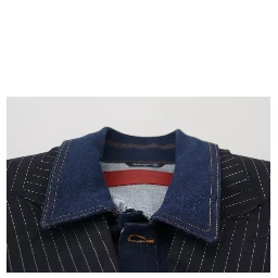Blue Striped Double Breasted Denim Blazer