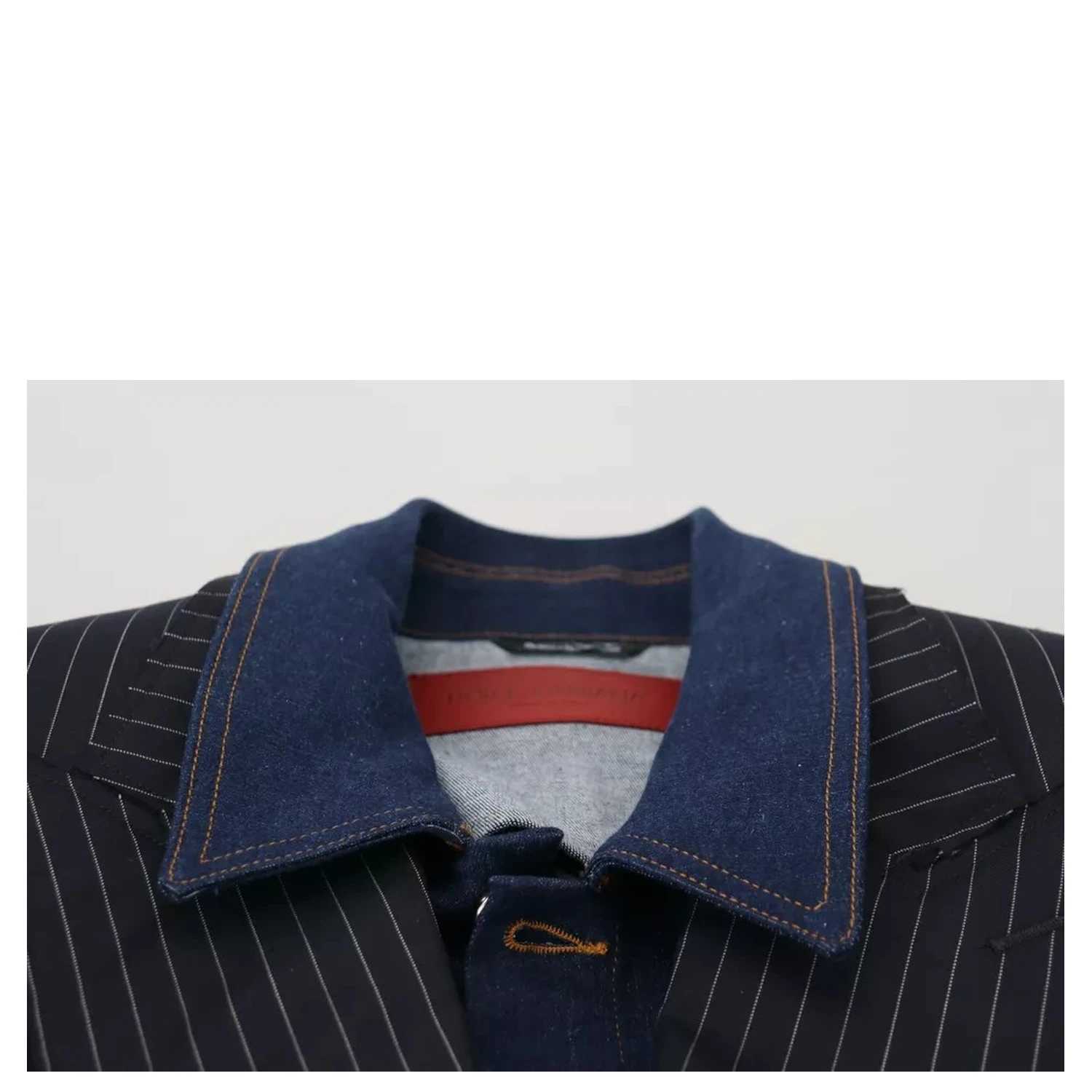 Blue Striped Double Breasted Denim Blazer