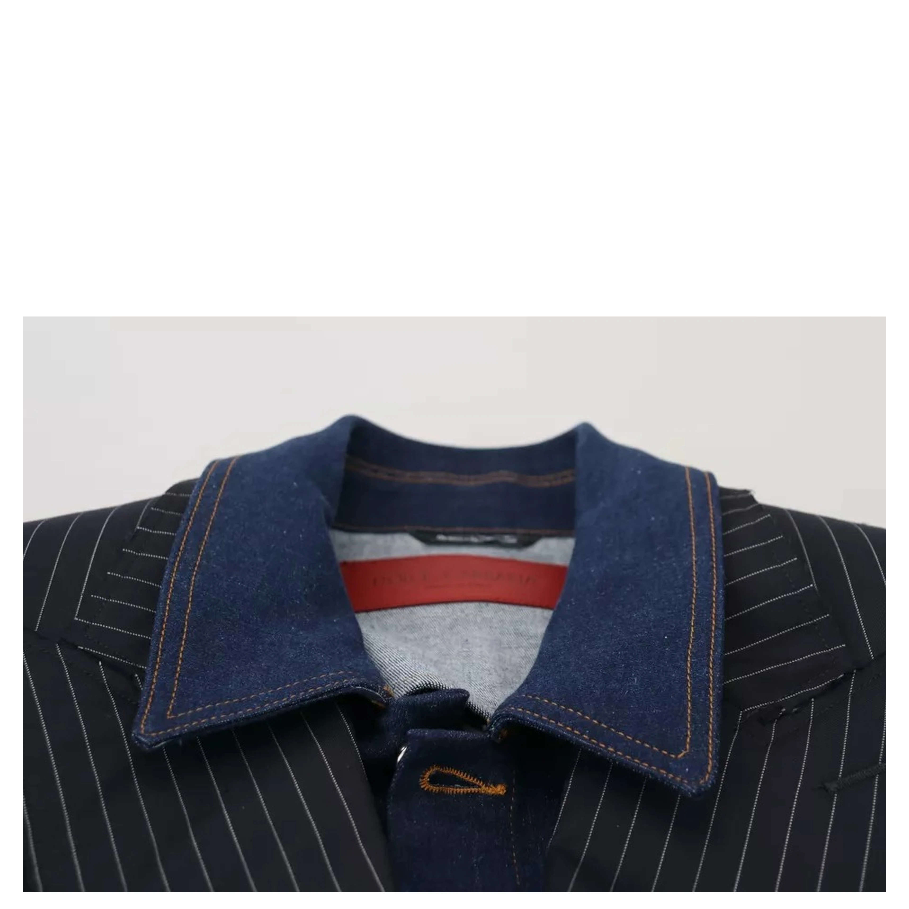 Blue Striped Double Breasted Denim Blazer