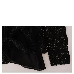 Black Lace Long Sleeve Blouse Nylon Top