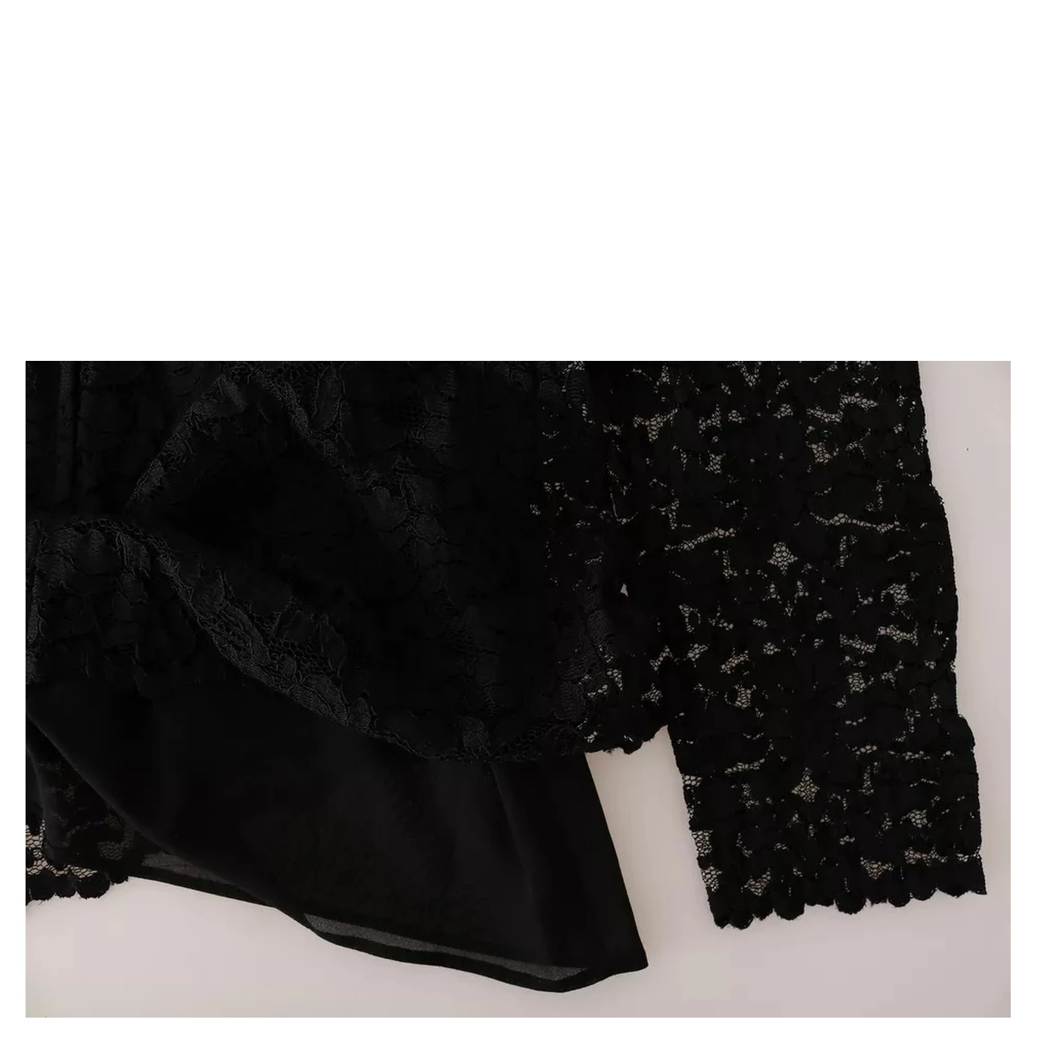 Black Lace Long Sleeve Blouse Nylon Top