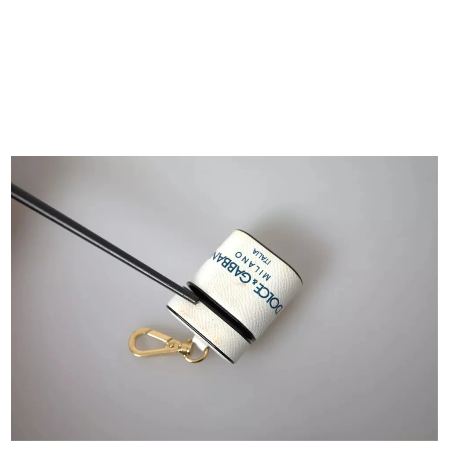 White Blue Calf Leather Logo Print Strap Airpods Case