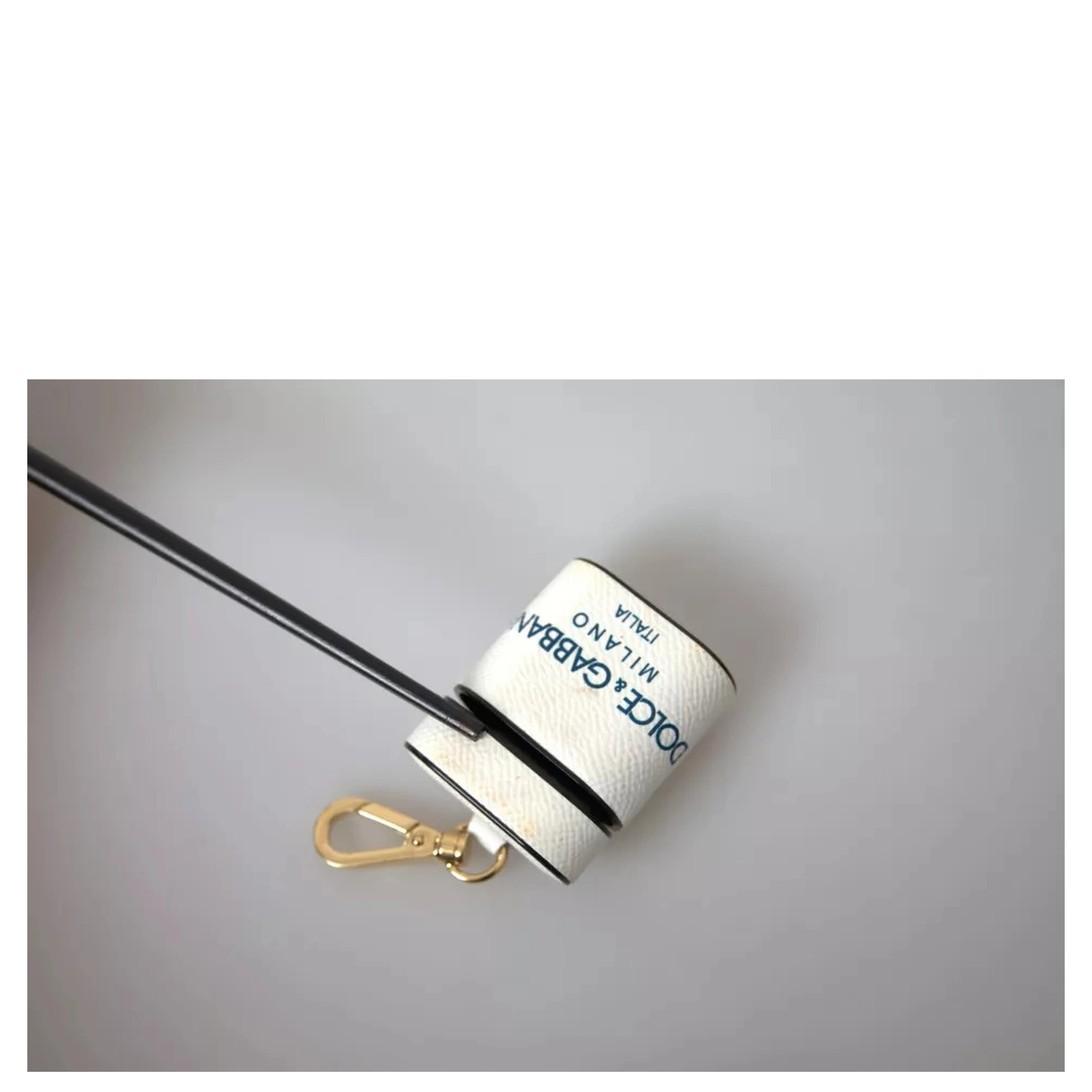 White Blue Calf Leather Logo Print Strap Airpods Case