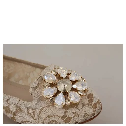 Beige Lace Crystal Ballet Flats Loafers Shoes