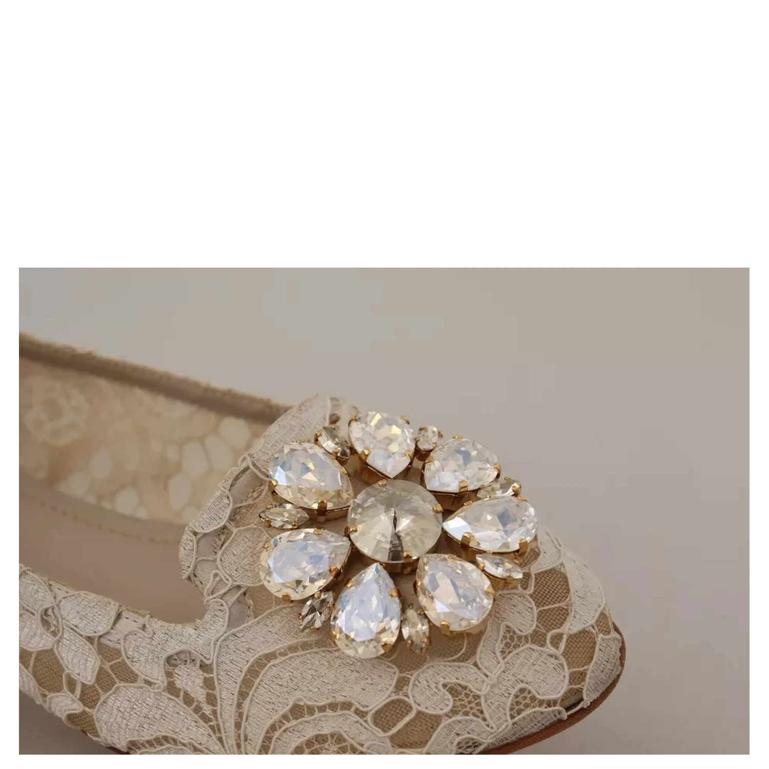 Beige Lace Crystal Ballet Flats Loafers Shoes