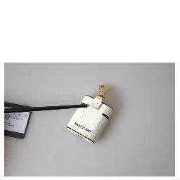 White Blue Calf Leather Logo Print Strap Airpods Case