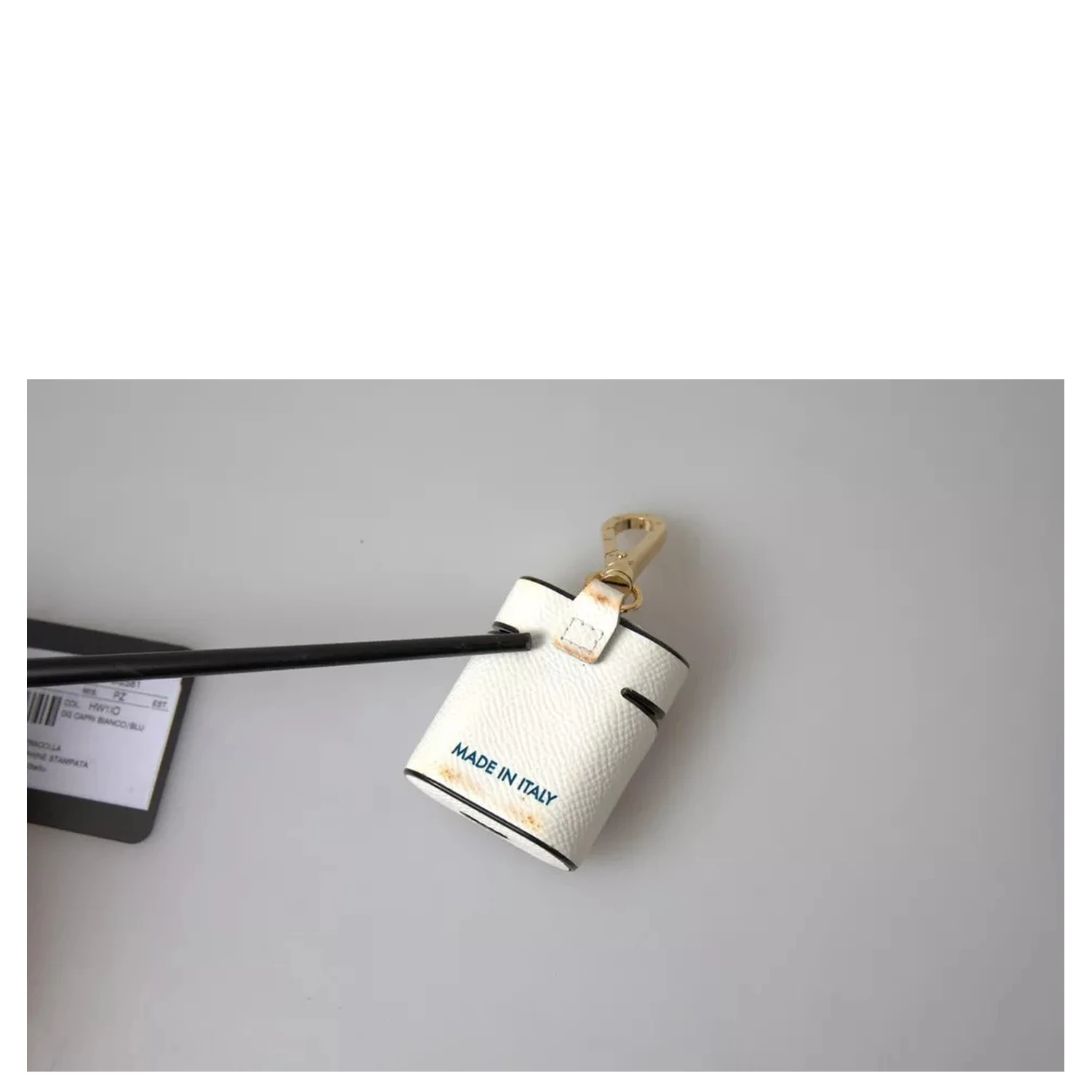 White Blue Calf Leather Logo Print Strap Airpods Case