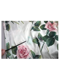 White Rose Print High Waist Midi A-line Skirt