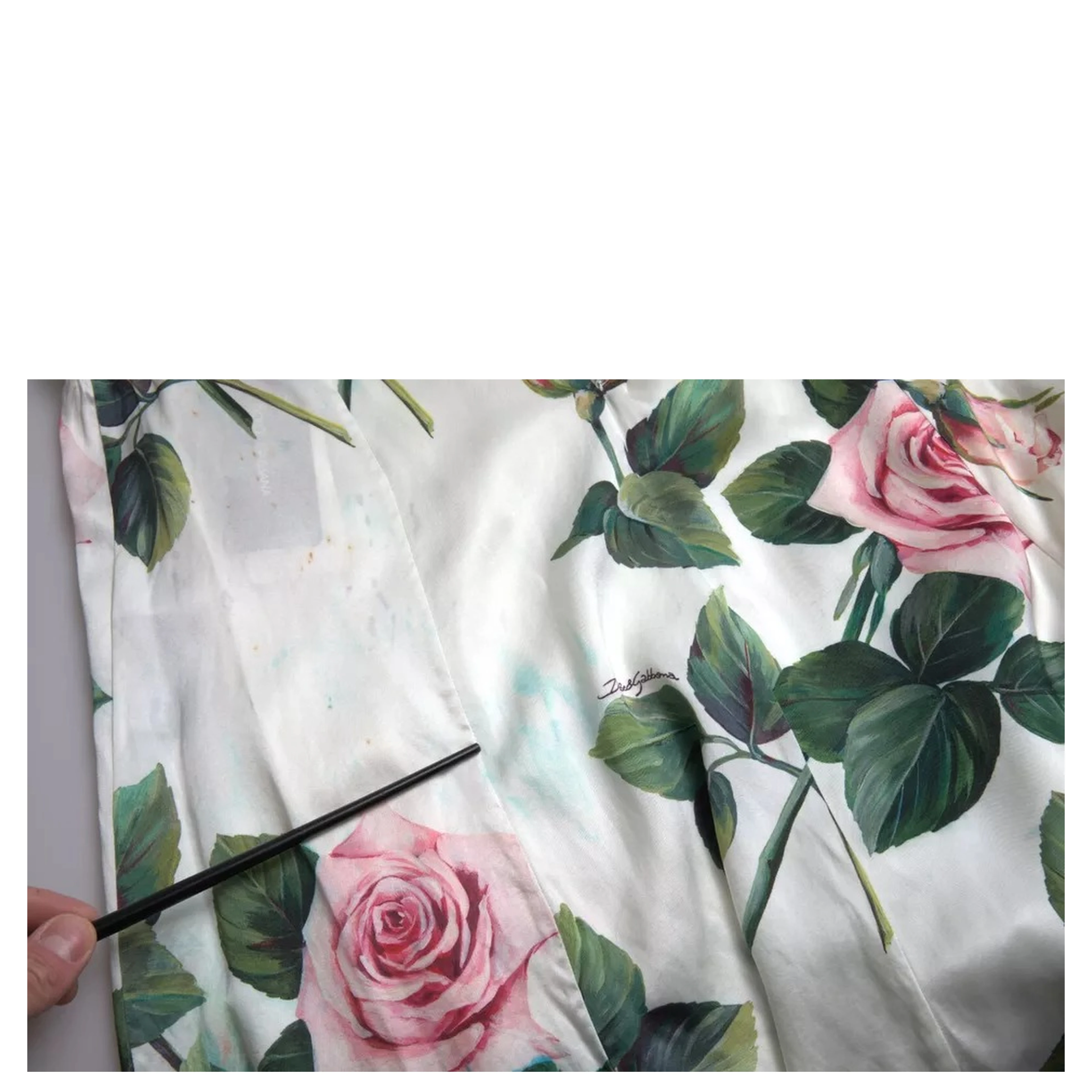 White Rose Print High Waist Midi A-line Skirt
