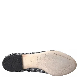 Gray Black Lace Crystal Ballet Loafers Shoes