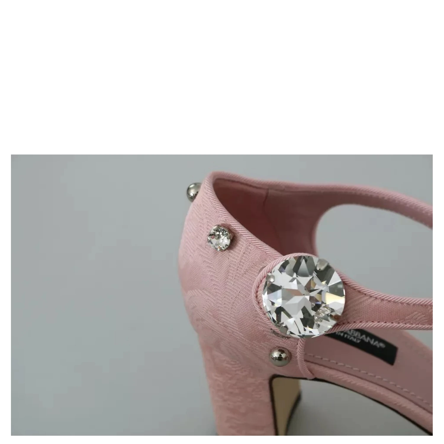 Pink Brocade Crystal Lily Ankle Strap Shoes
