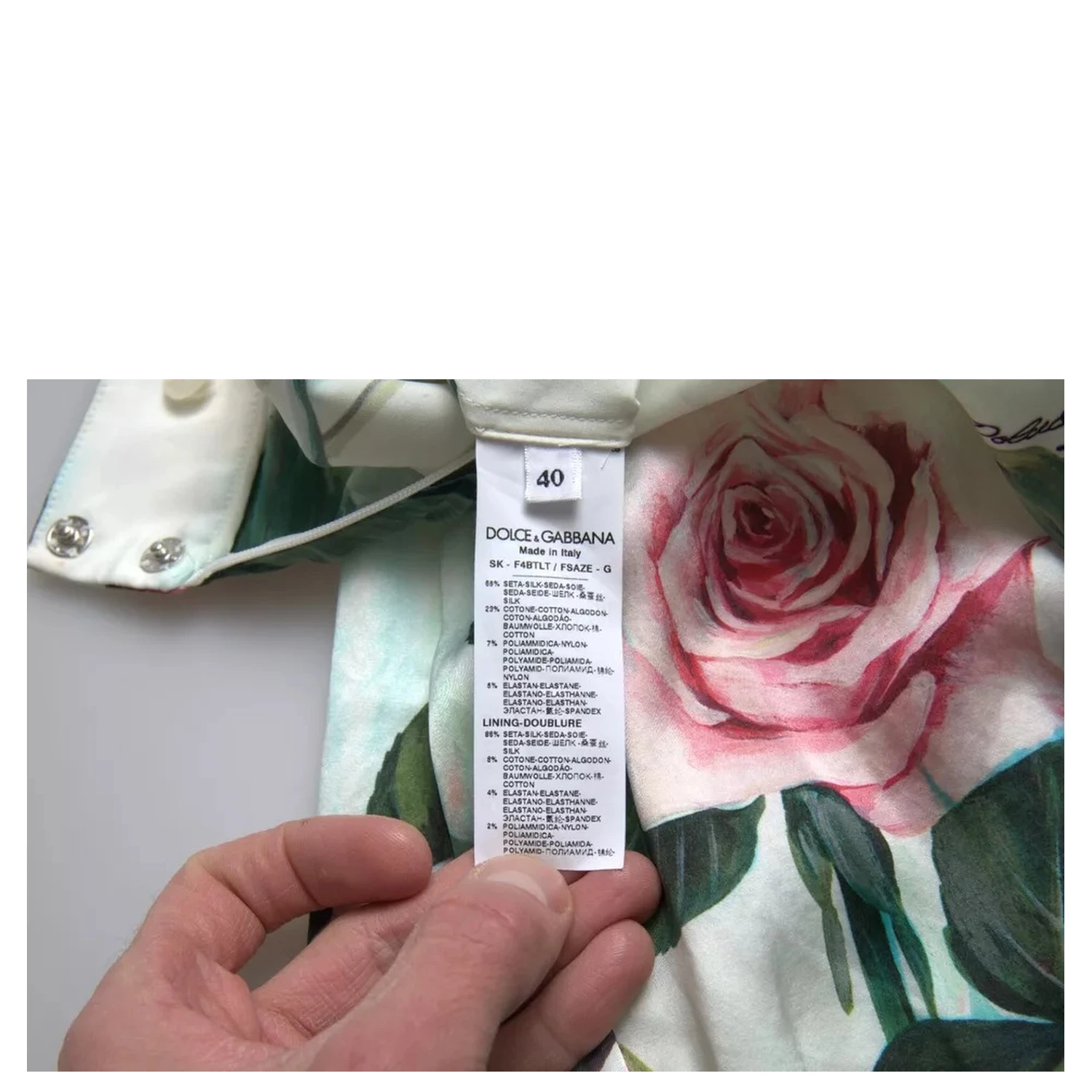 White Rose Print High Waist Midi A-line Skirt