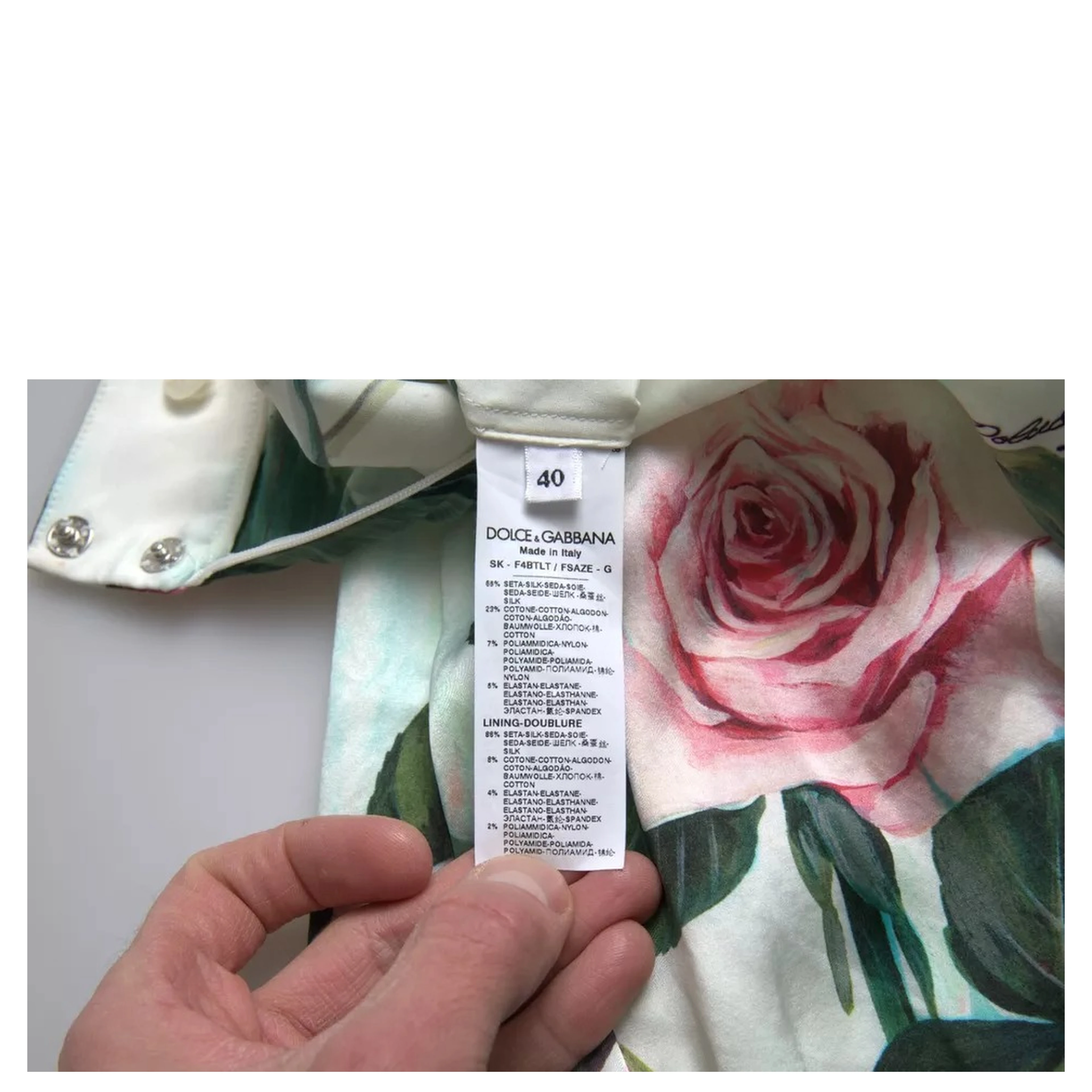 White Rose Print High Waist Midi A-line Skirt