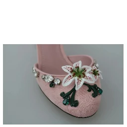 Pink Brocade Crystal Lily Ankle Strap Shoes