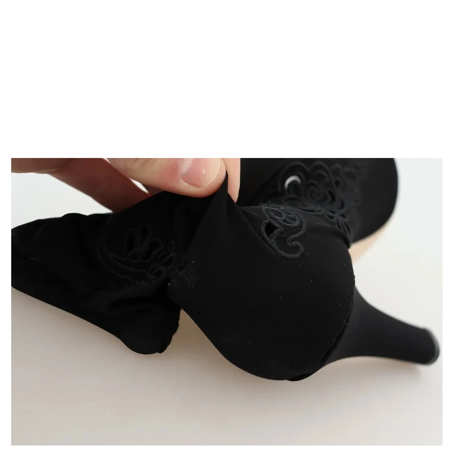 Black Stretch Pumps Boots Floral Lace Shoes