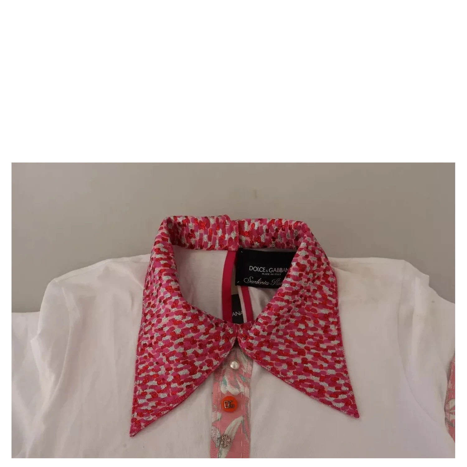 White Sartoria T-shirt Button Wide Collar Top