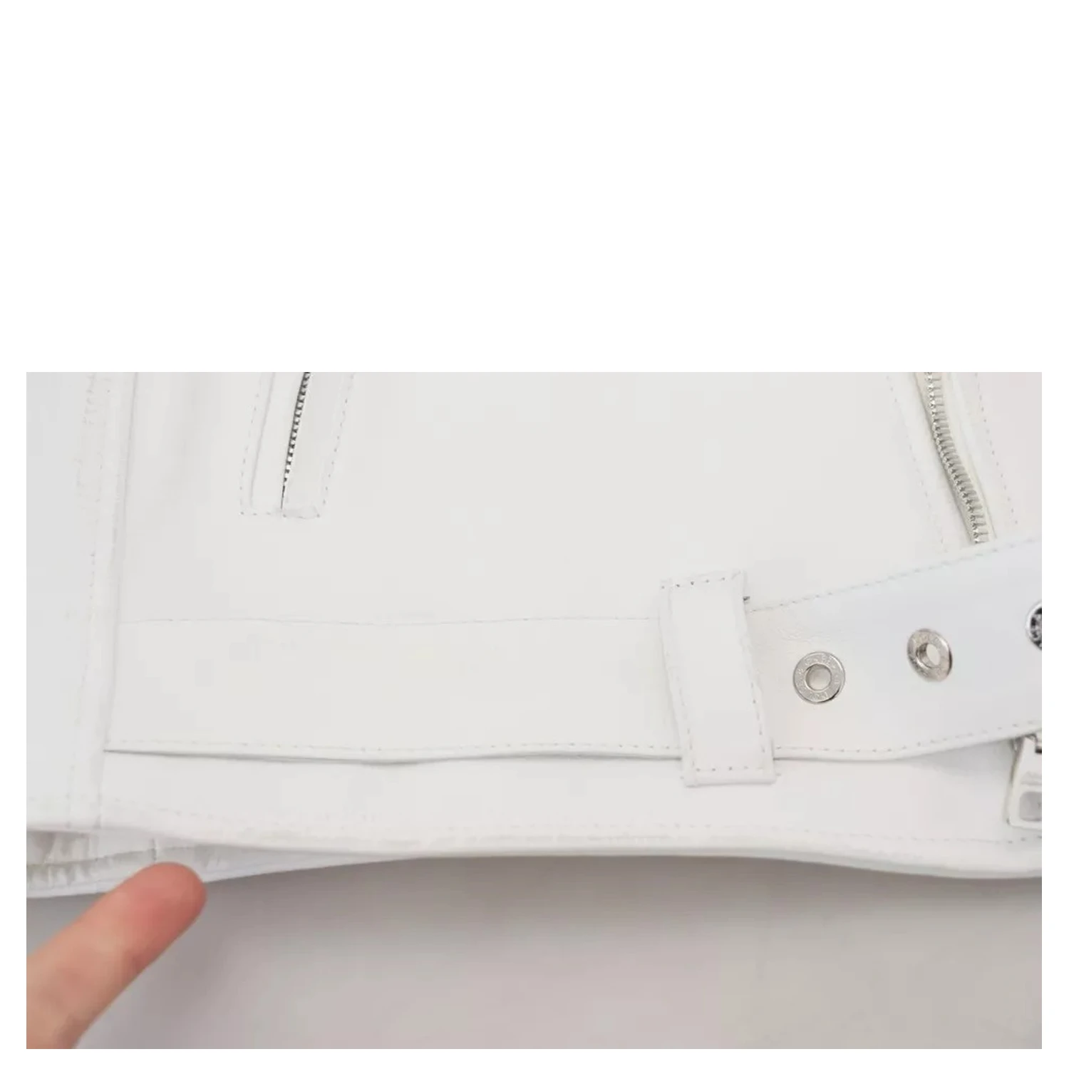 White Leather Biker Coat Zipper Jacket
