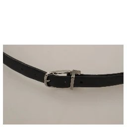 Black Classic Leather Silver Tone Metal Buckle Belt