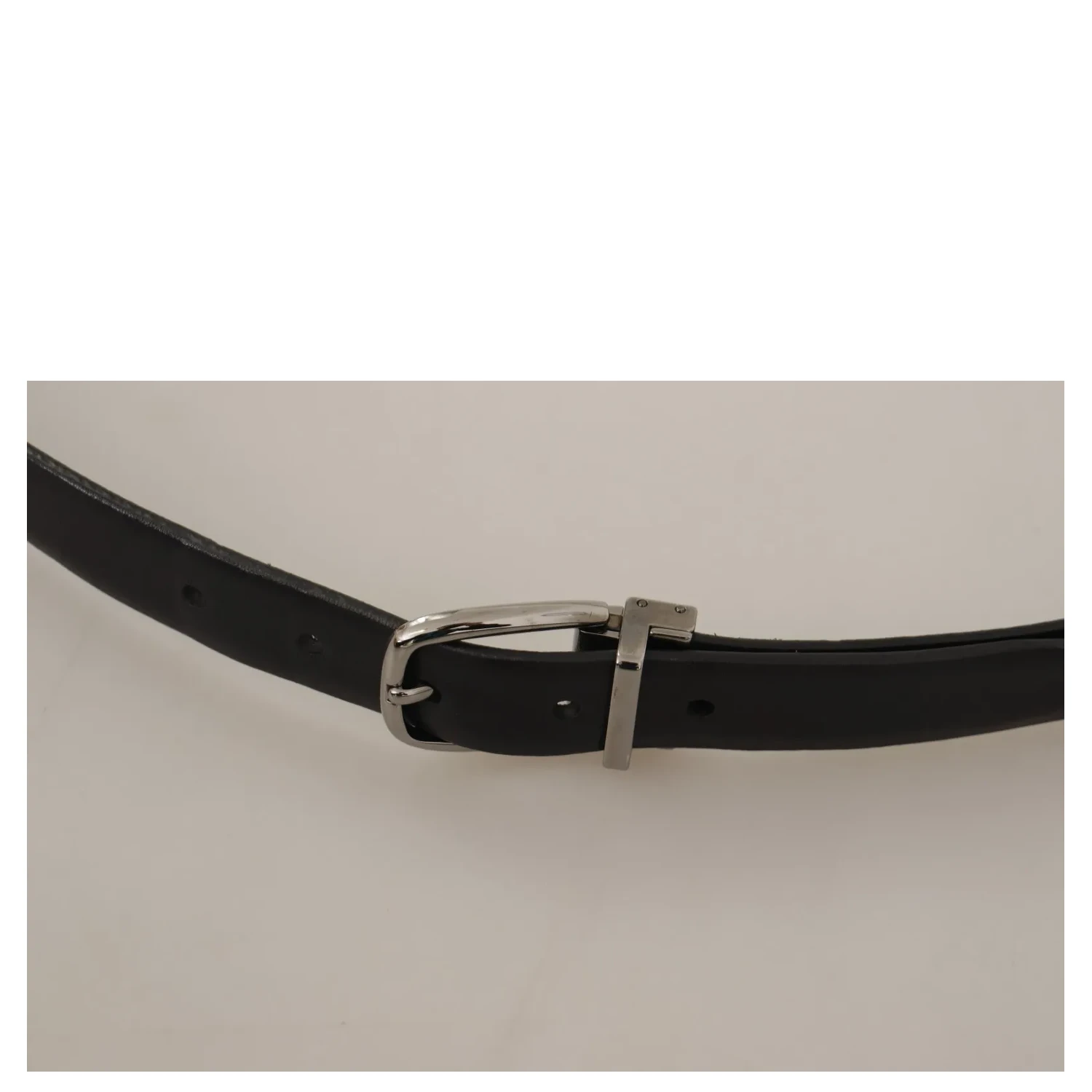 Black Classic Leather Silver Tone Metal Buckle Belt