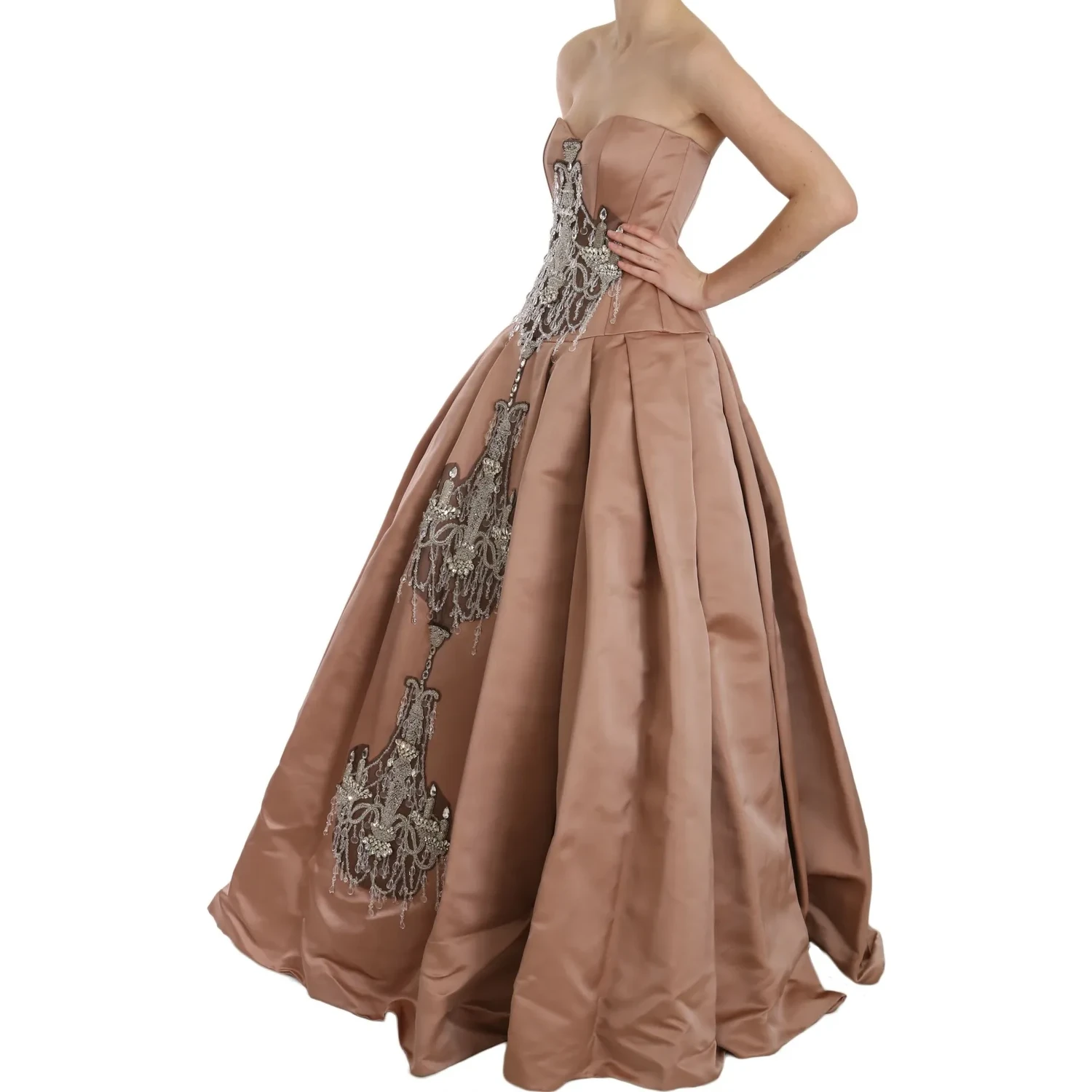 Crystal Pink Silk Chandelier Ball Gown Dress