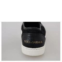 Black Lace Leather Logo Flat Slip-On Sneakers