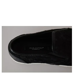Black Lace Leather Logo Flat Slip-On Sneakers