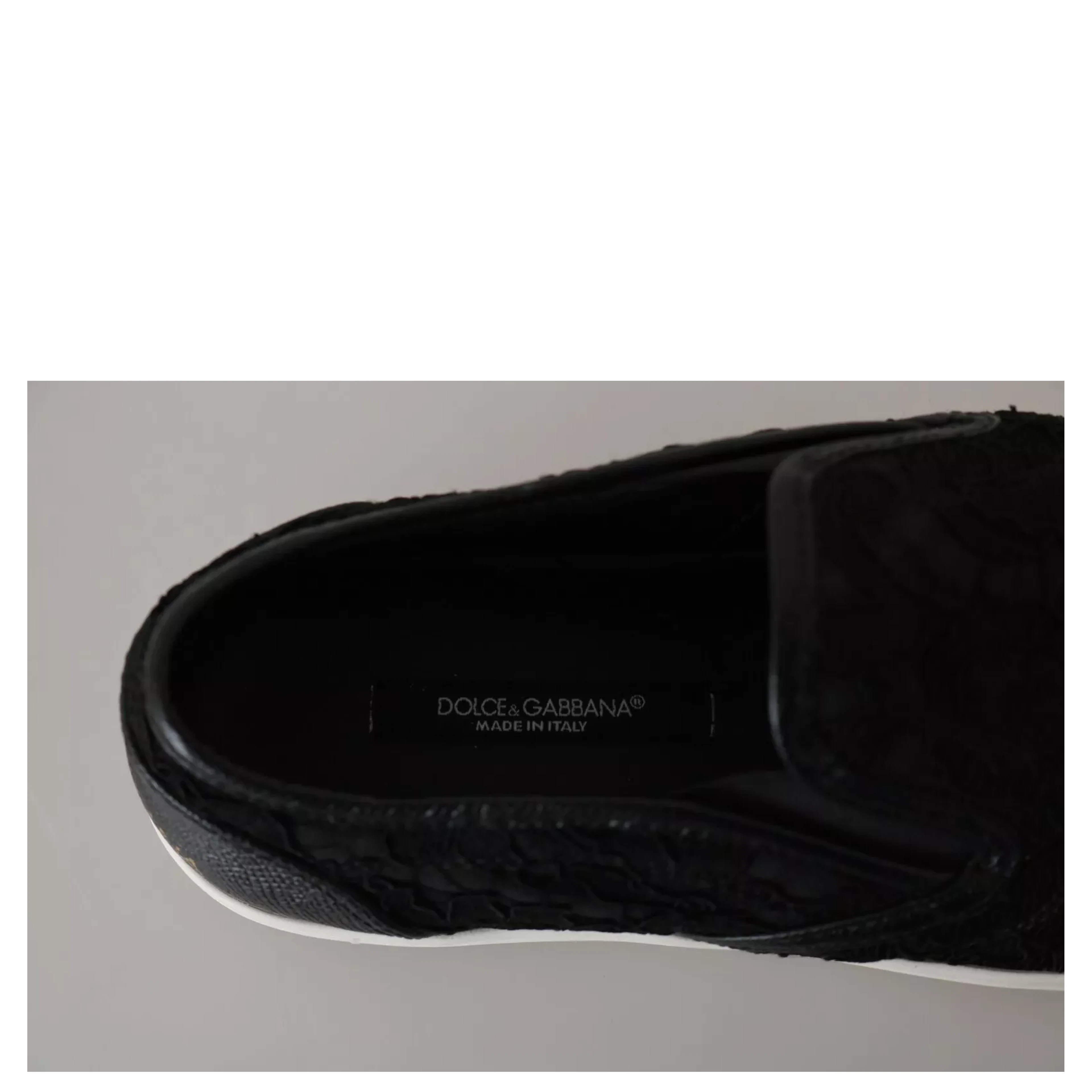 Black Lace Leather Logo Flat Slip-On Sneakers