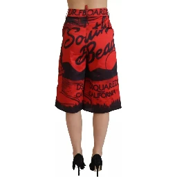Red Printed High Waist Wide Leg Cropped Pants