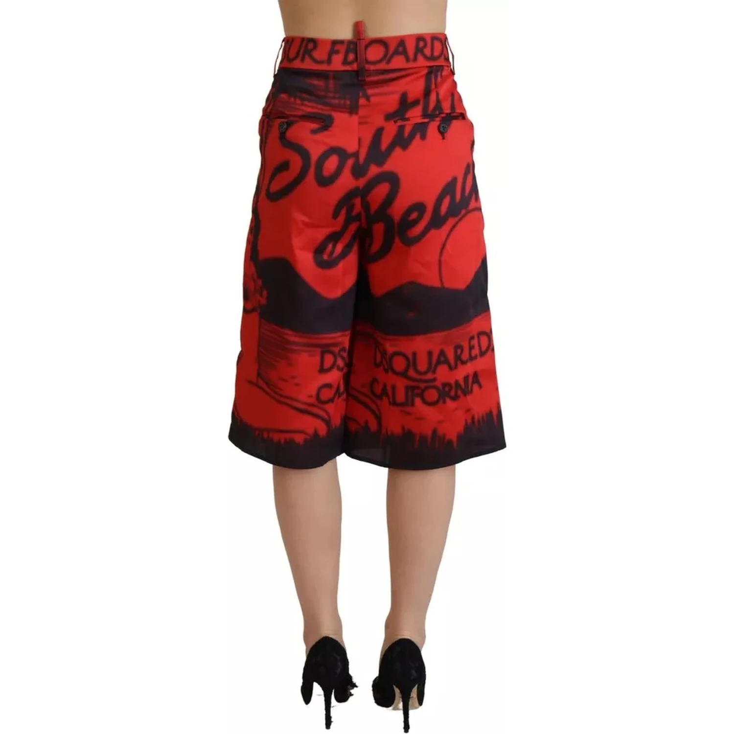 Red Printed High Waist Wide Leg Cropped Pants