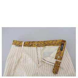 Off White Gold Striped Tuxedo Slim Fit Suit