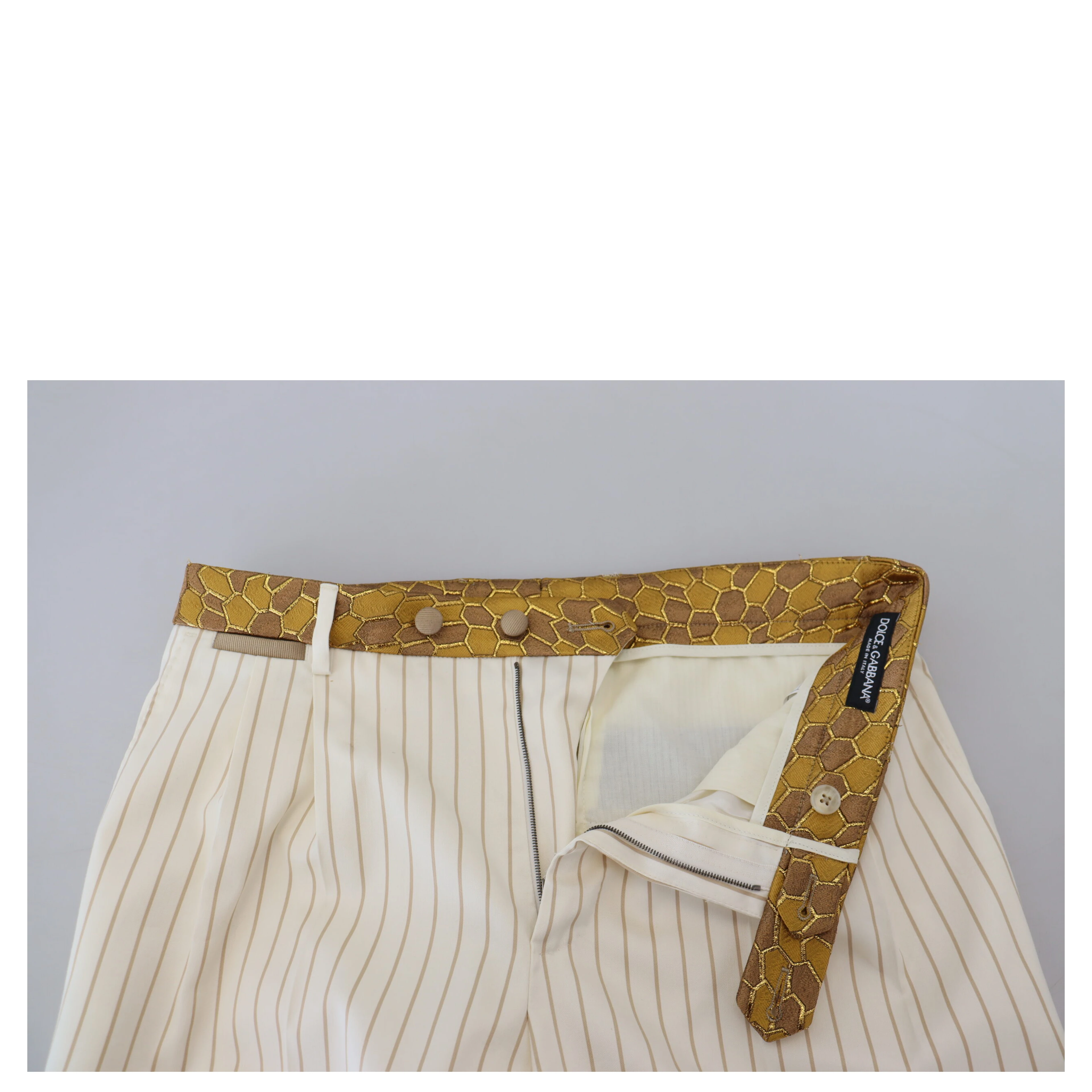 Off White Gold Striped Tuxedo Slim Fit Suit