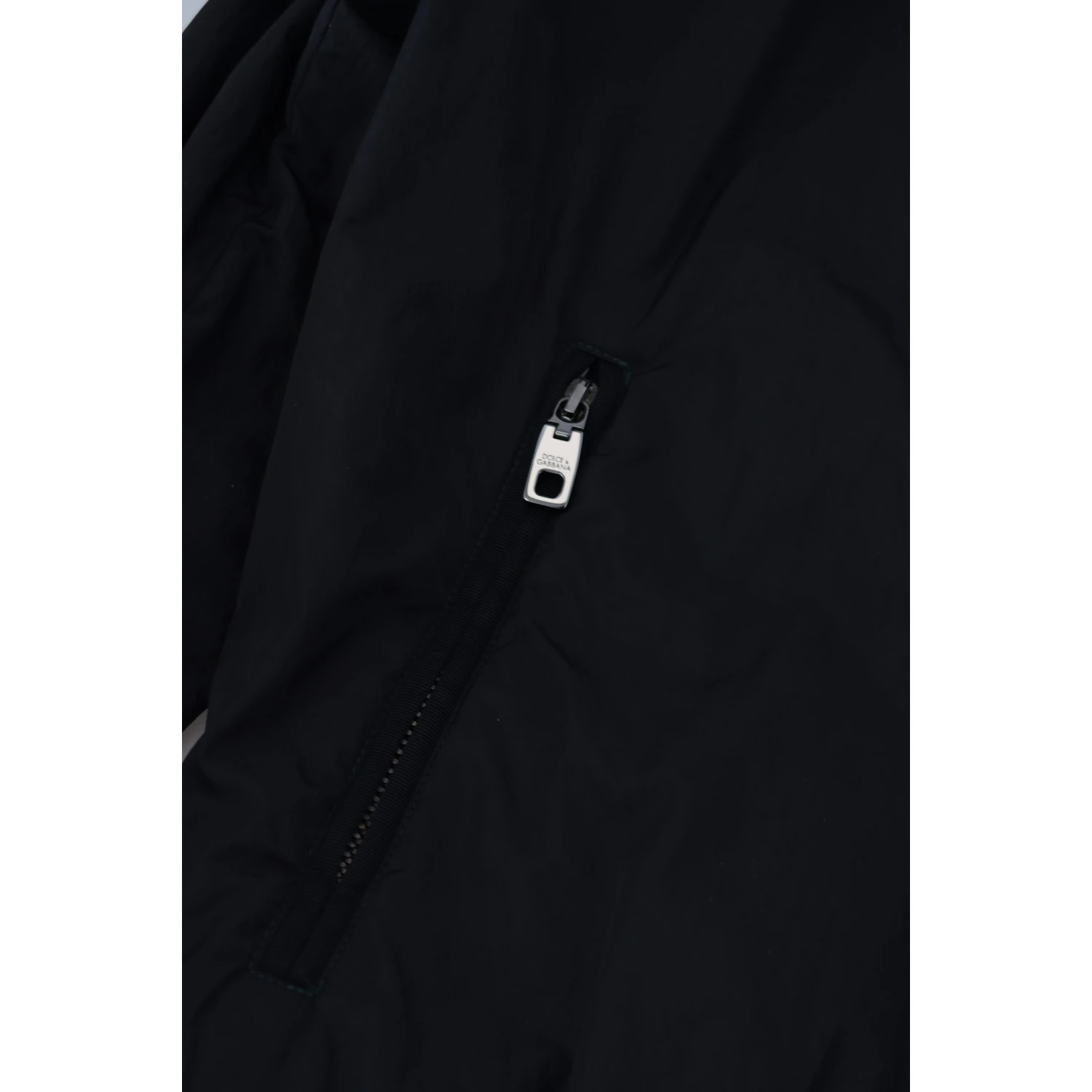 Black Nylon Logo Bomber Zipper Jacket