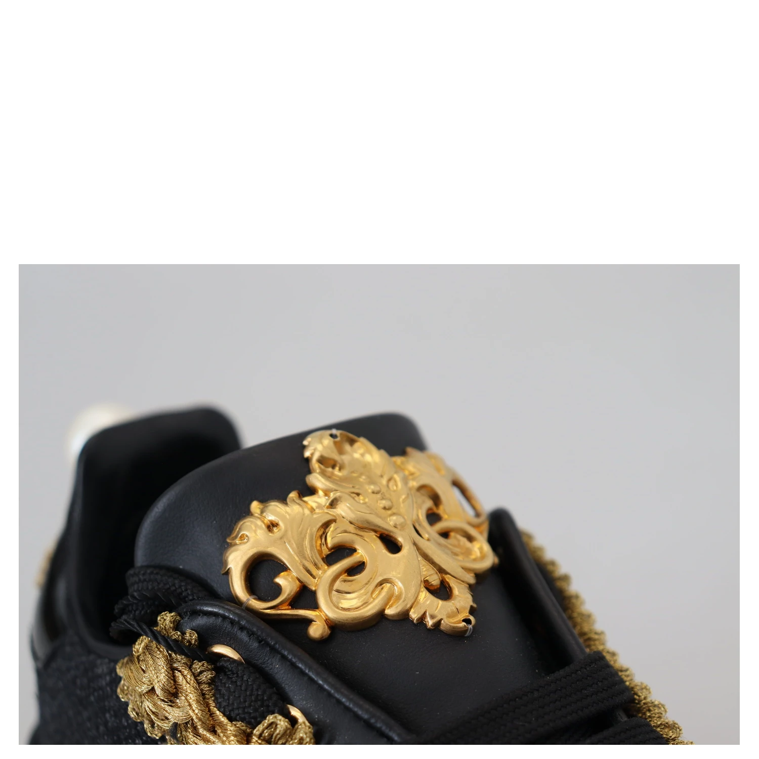 Black Gold Baroque Portofino Leather Sneakers Shoes