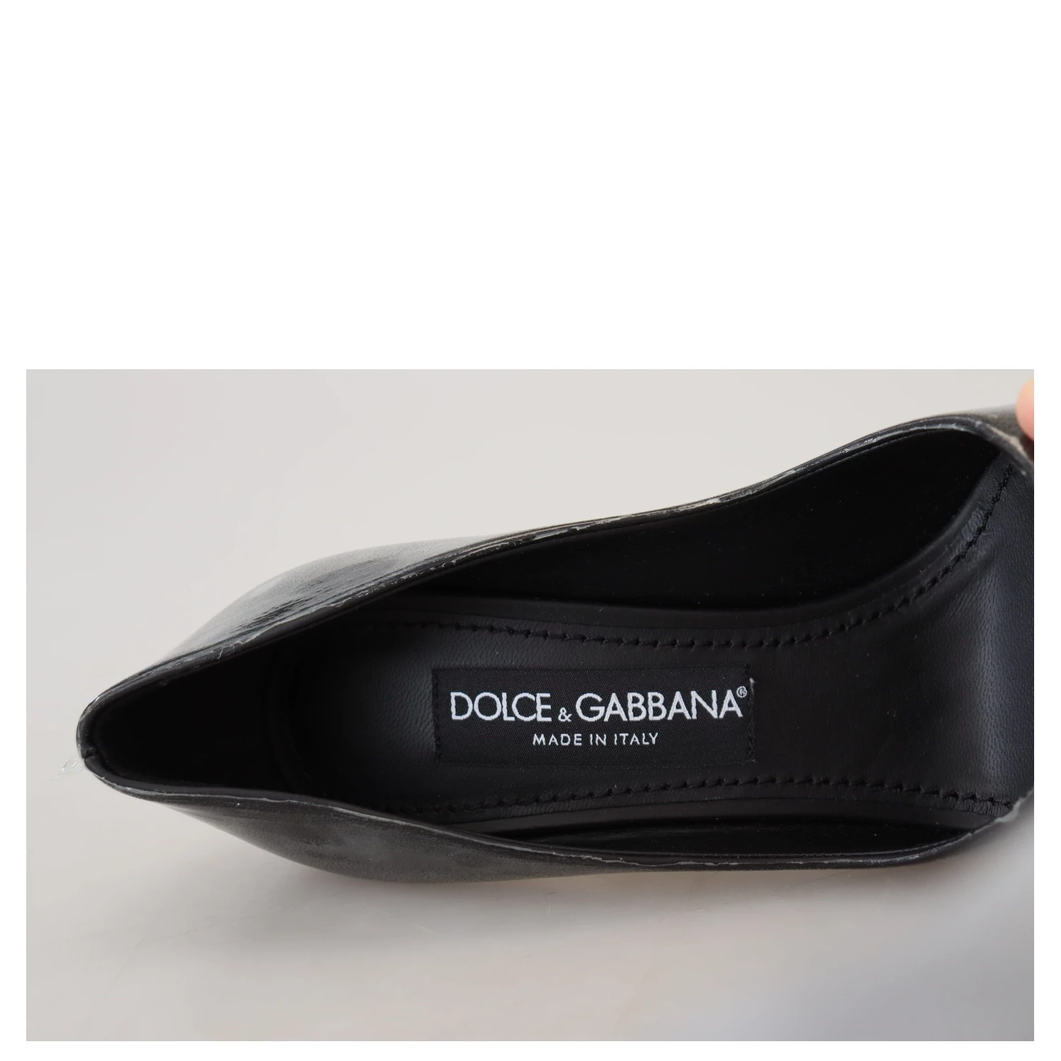 Black Leather Heels Pumps Plastic Wrapped Shoes