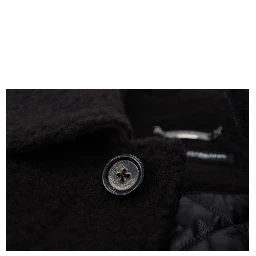 Black Alpaca Button Down Trench Coat Jacket
