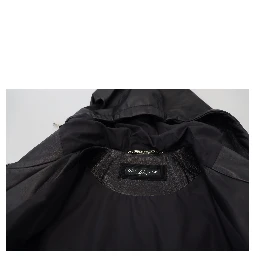 Black Leather Hooded Blouson Coat Jacket