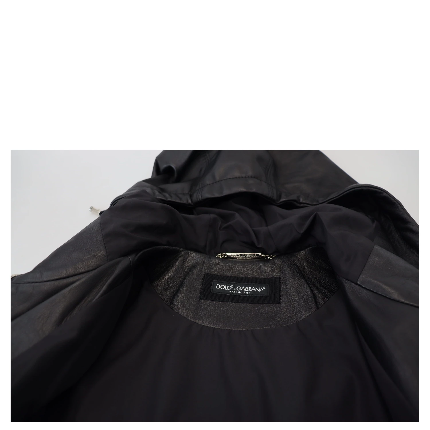 Black Leather Hooded Blouson Coat Jacket