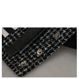 Black Houndstooth Polyester Bomber Jacket