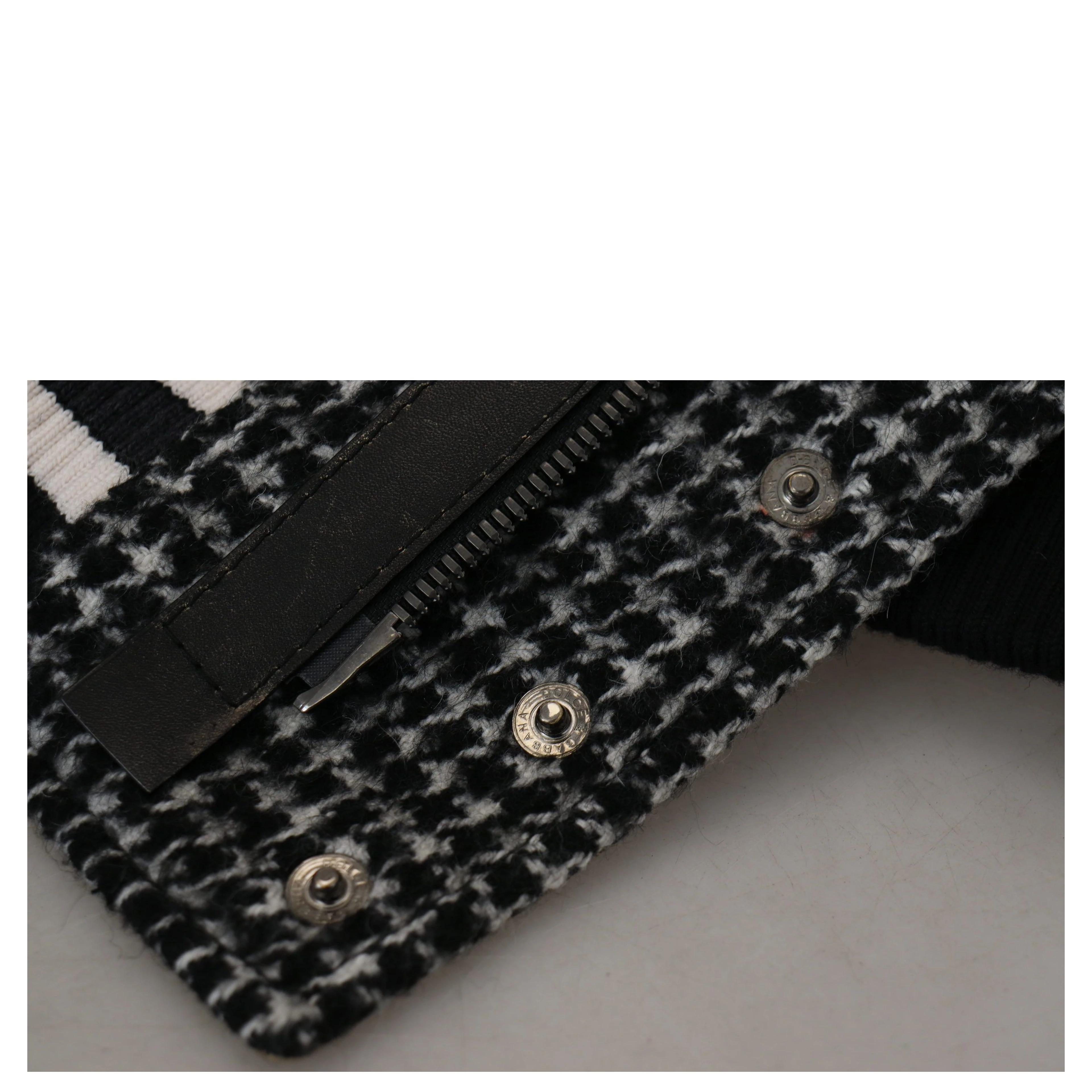 Black Houndstooth Polyester Bomber Jacket