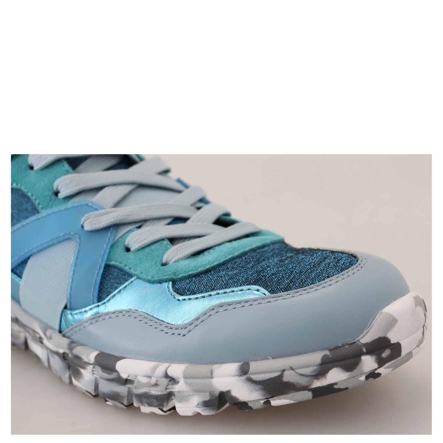 Blue Gray Leather Sport Low Top Sneakers