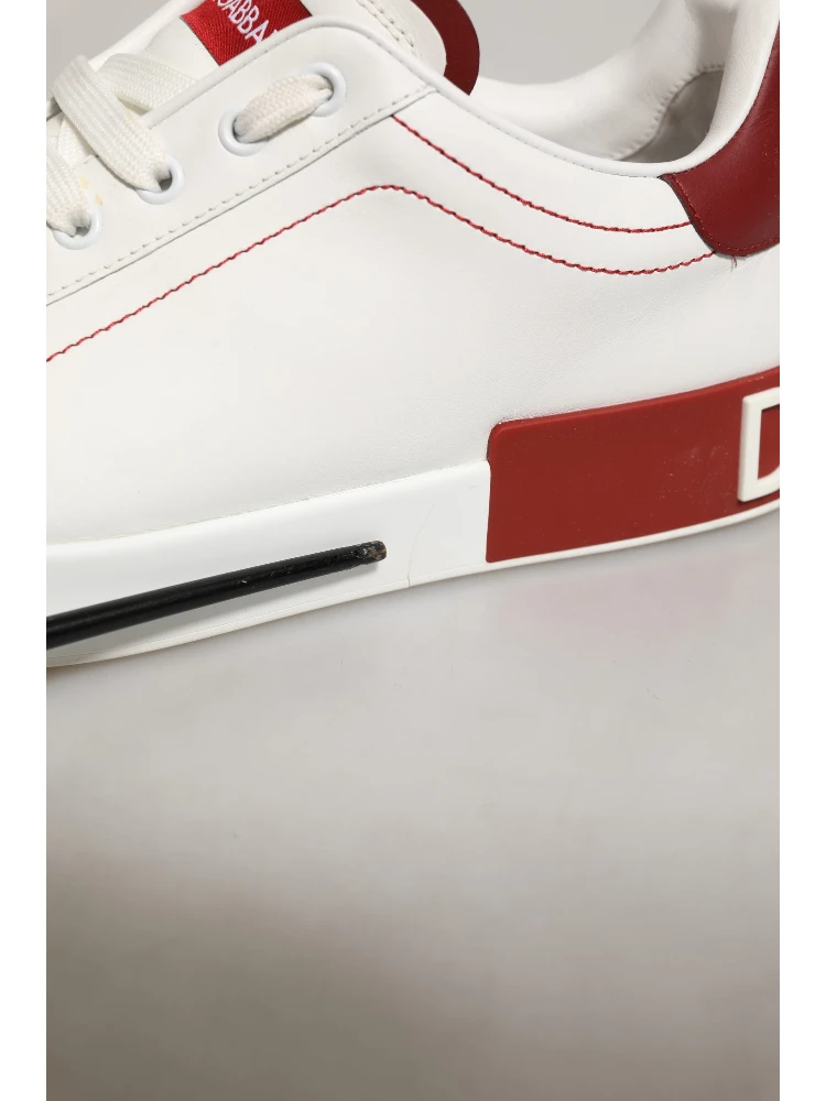 White Red Leather Lace Up Sneakers Shoes