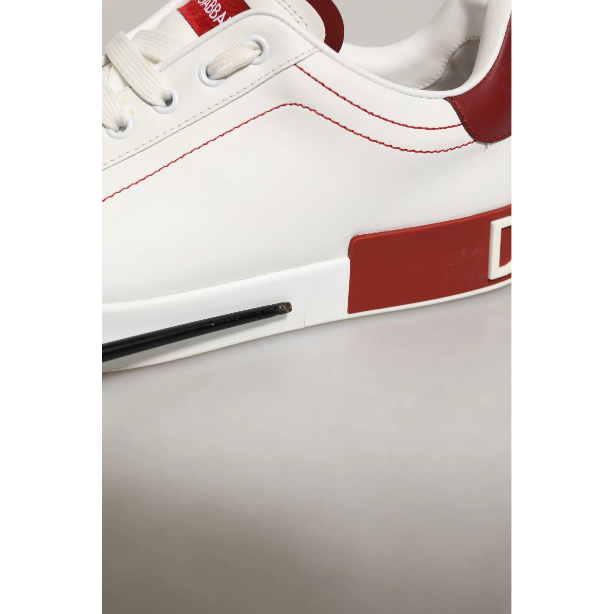 White Red Leather Lace Up Sneakers Shoes