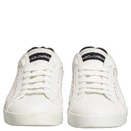 White Black Leather Lace Up Sneakers Shoes