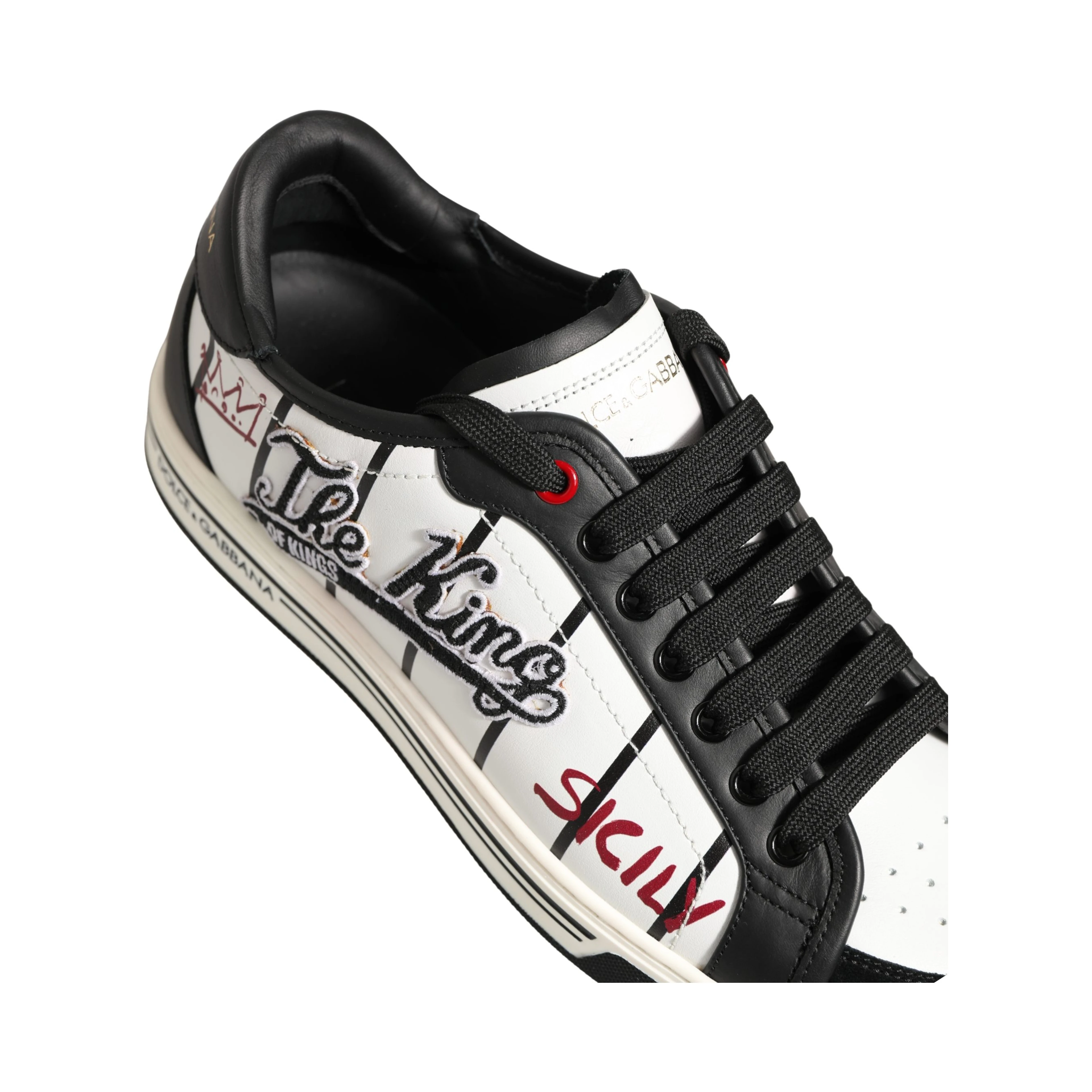 White Black DG Logo King Patch Low-Top Sneaker Shoes