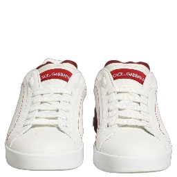 White Red Leather Lace Up Sneakers Shoes