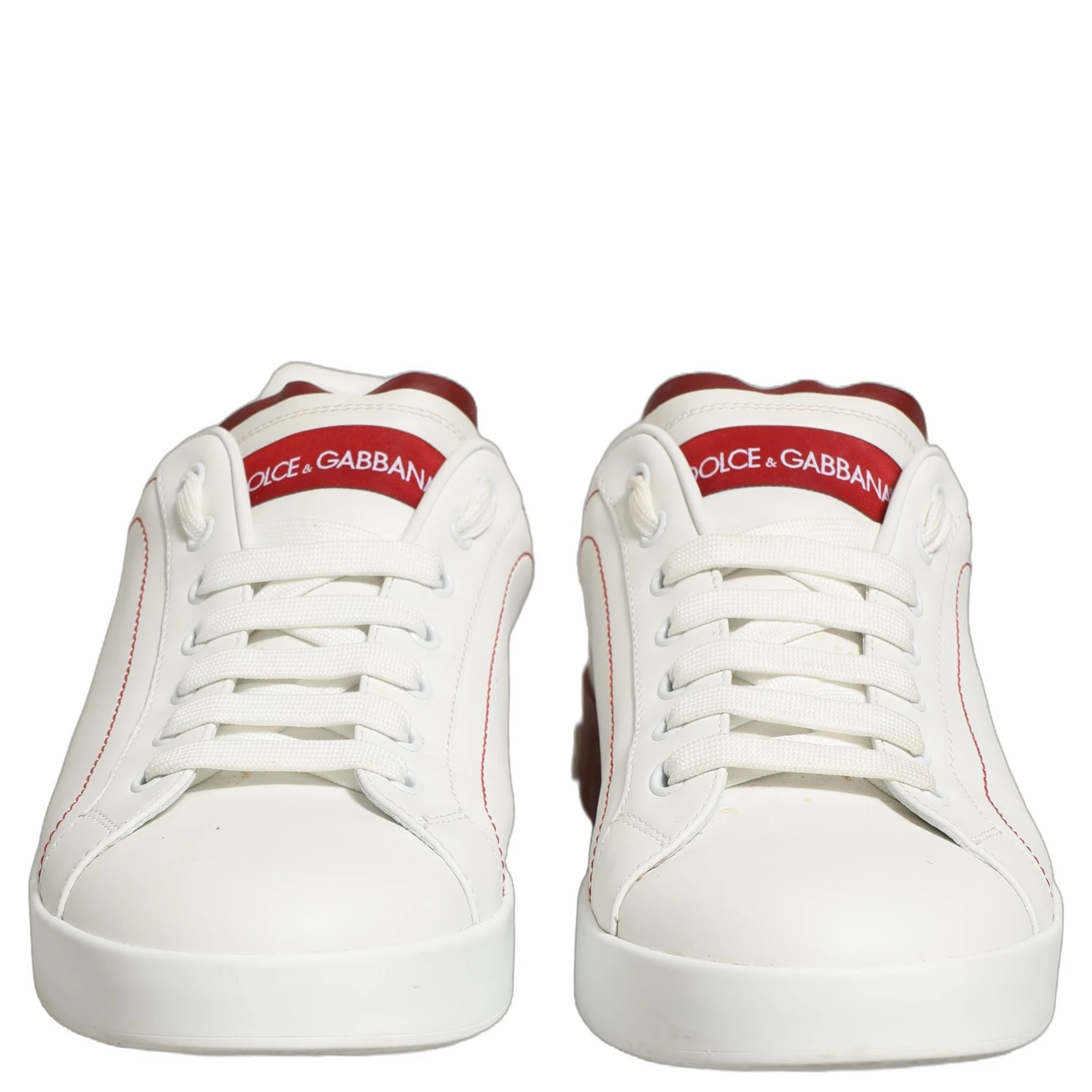 White Red Leather Lace Up Sneakers Shoes
